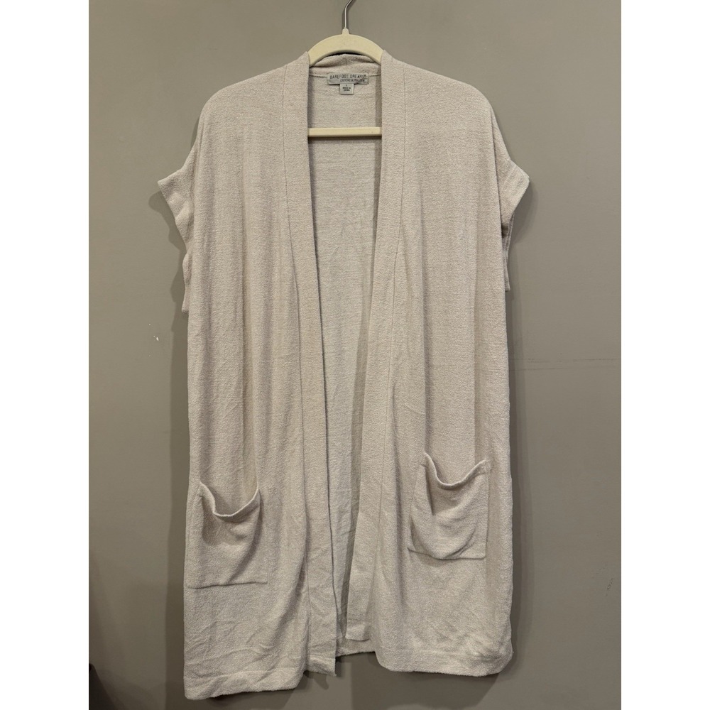 Barefoot Dreams CozyChic Ultra Lite 497 Women's Light Beige Open Front Vest Sz L
